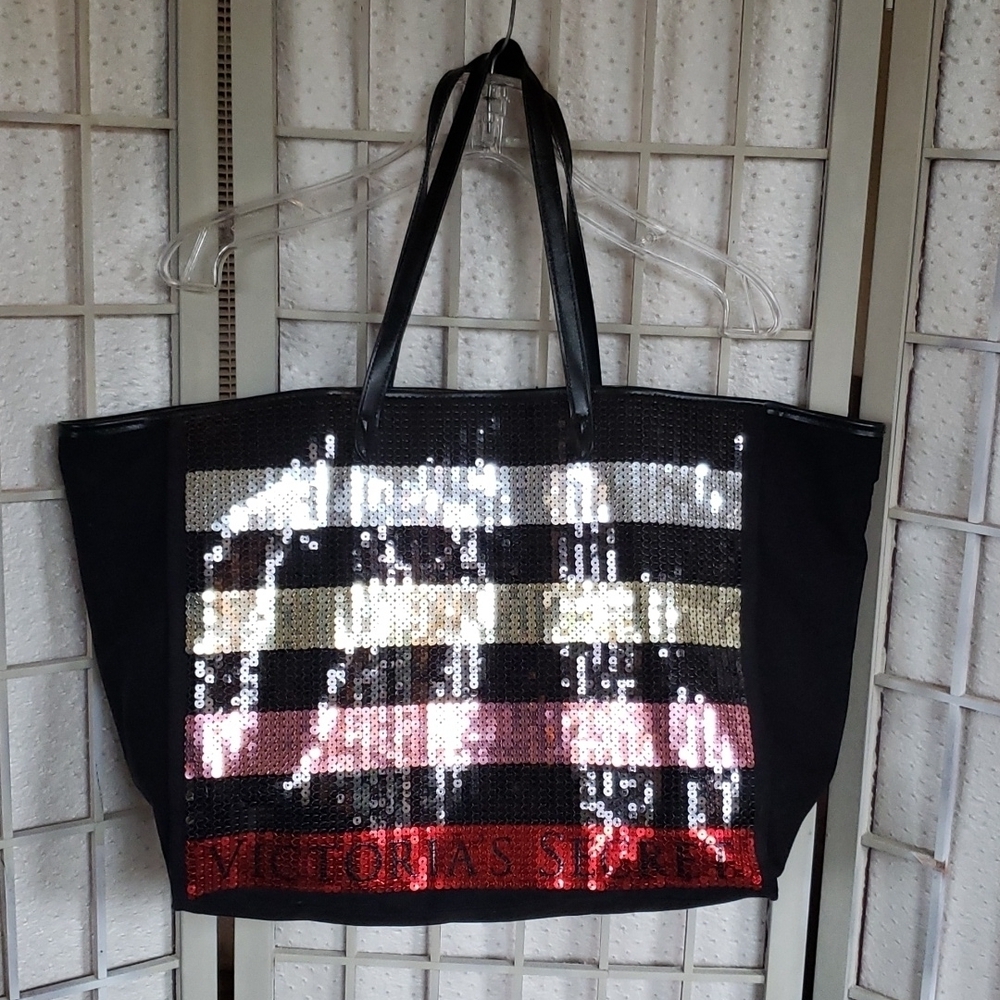 Victoria Secret black canvas with sequin details tote bag
